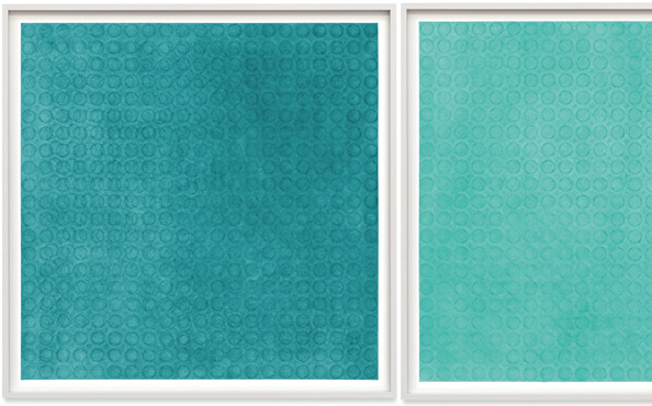 © Atelier Serena Amrein. Doppelpunkt 2a und 2b, 2025, Pastellkreide auf Papier, 80 × 80 cm, art Cologne 2025, Vertreten von Edition & Galerie Hoffmann, Friedberg (D) Foto Wolfgang Lukowski (D)